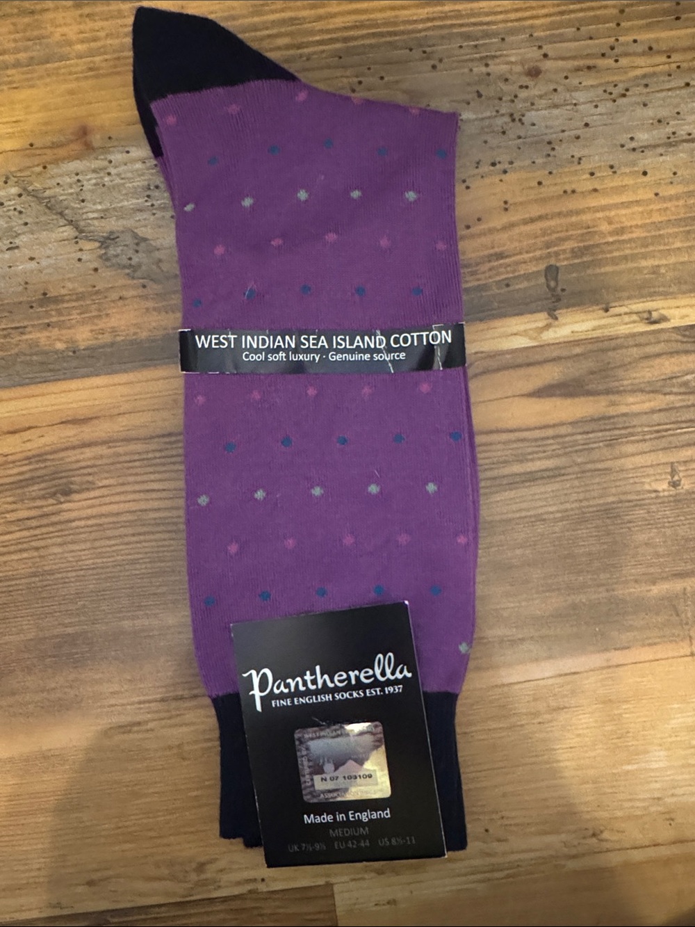 Pantherella Purple Dot Cotton Dress Socks with Black Accents